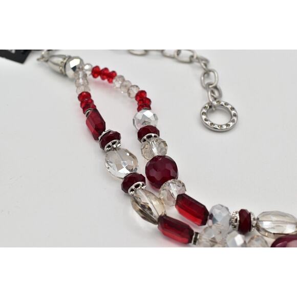 White House Black Market M/L Crystal Chain Belt Red White Beaded Silver NWT main image 5